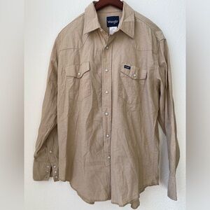 Wrangler Men's Western Shirt Pearl Snaps Tan Khaki Cotton Double Pocket Size XL
